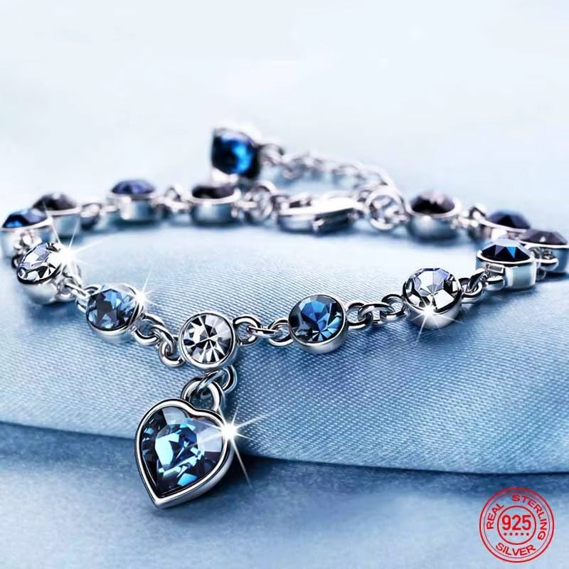Pulsera Plata Blue Heart Zafiro