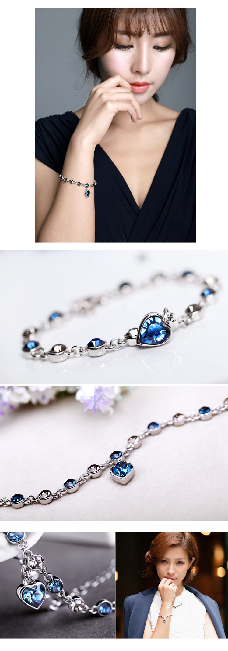 Pulsera Plata Blue Heart Zafiro