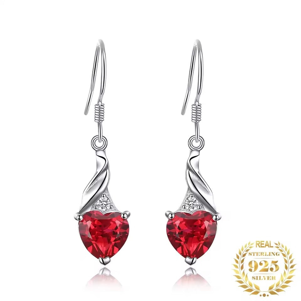 Pendientes Plata Rubi Love Heart